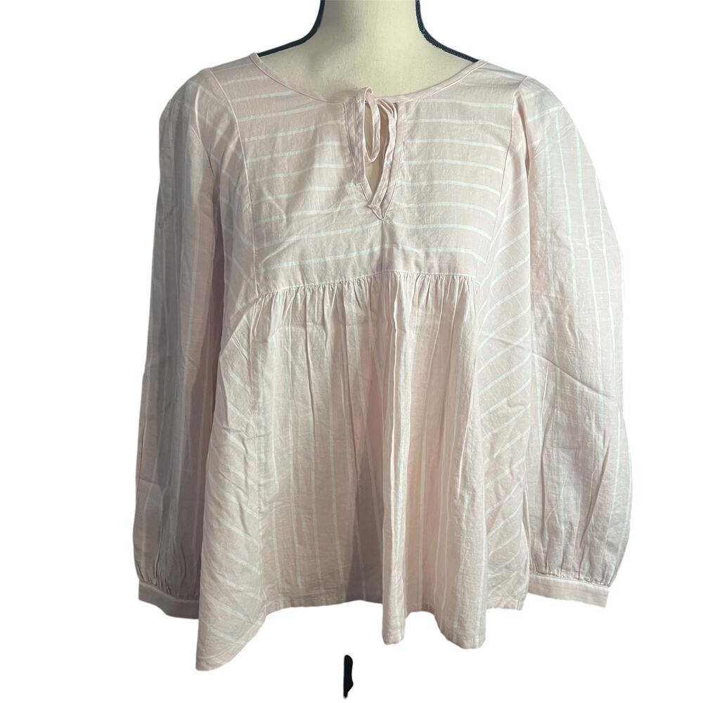Lucky Brand Women's 100% Cotton Pink White Festival Flowy Pullover Blouse Sz L